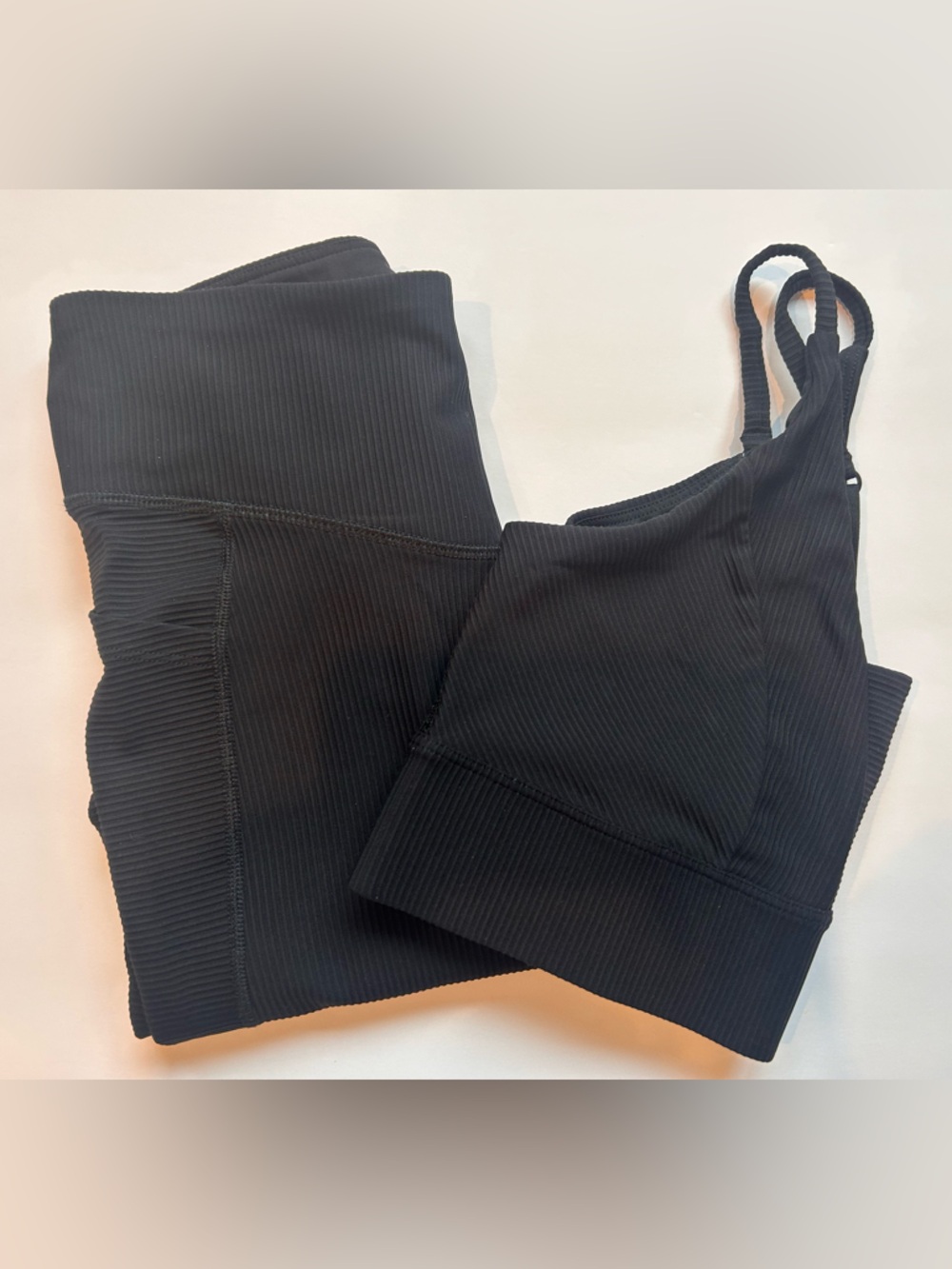 Old Navy PowerSoft Ribbed Sports Bra & Leggings Set Black Size S